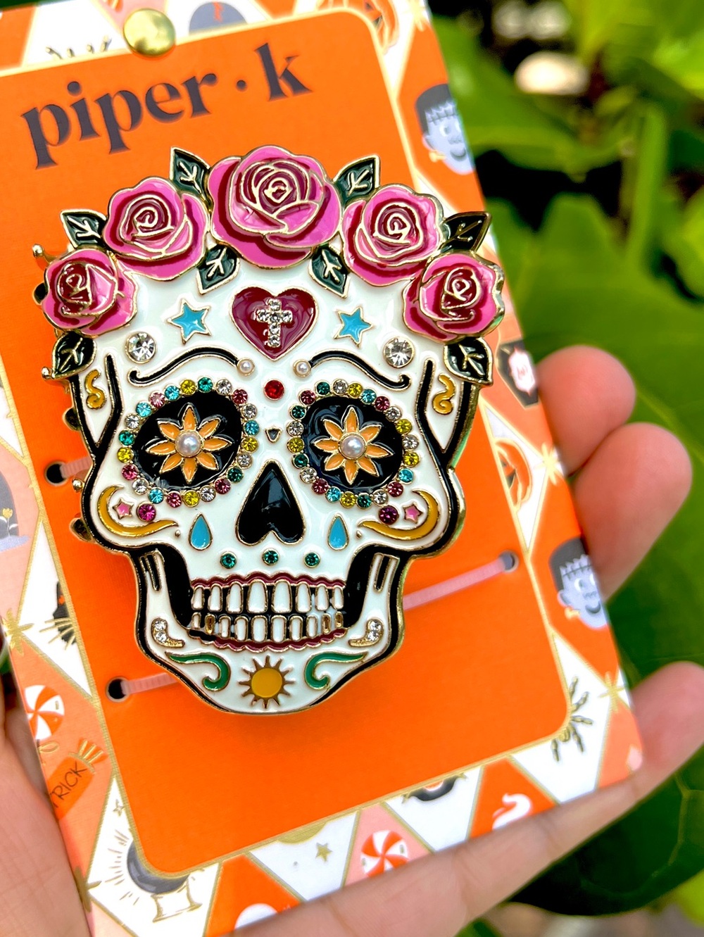 Piper K Metal Claw Jaw Hair Clip Day of the Dead Calavera Halloween crystals